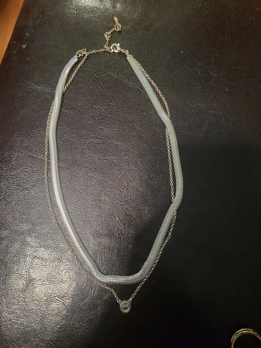Elegant Dual-Layer Silver Necklace with Clear Pendant